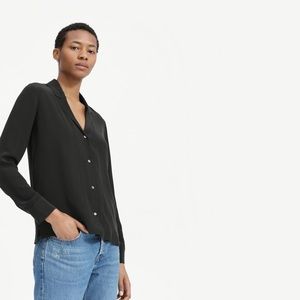 Everlane Clean Silk Notch Shirt in Black